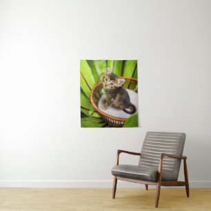 Cutest Baby Animals   Kitten in Basket Tapestry