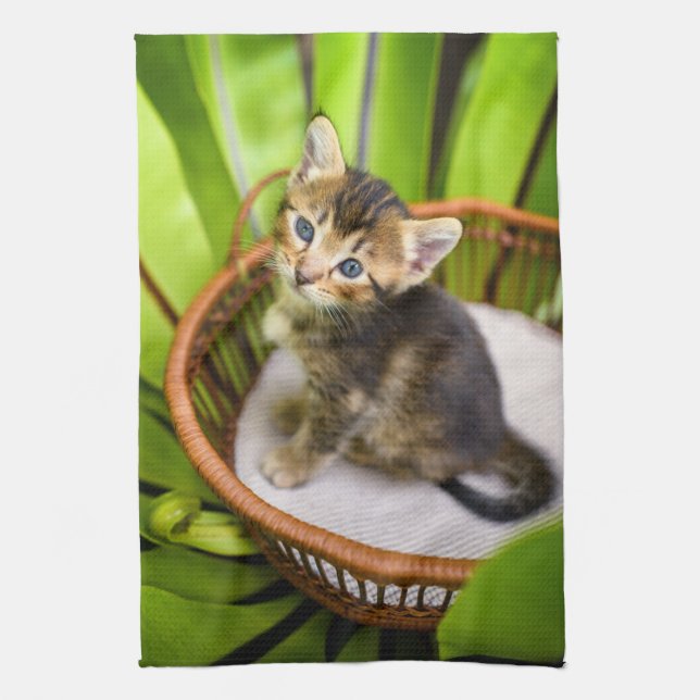 Cutest Baby Animals | Kitten in Basket Tea Towel (Vertical)