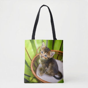 Cutest Baby Animals Kitten in Basket Tote Bag