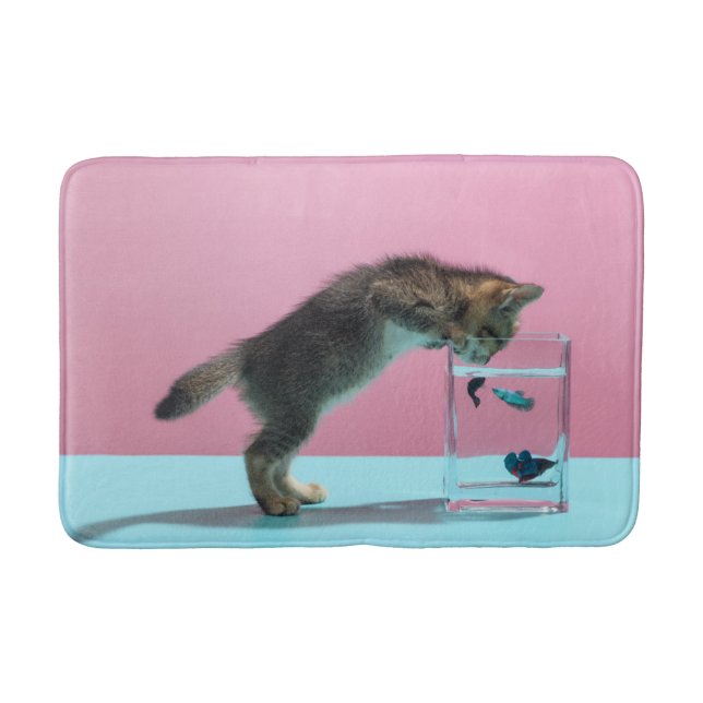 Cutest Baby Animals | Kitten Looking at Fish Bowl Bath Mat (Front)
