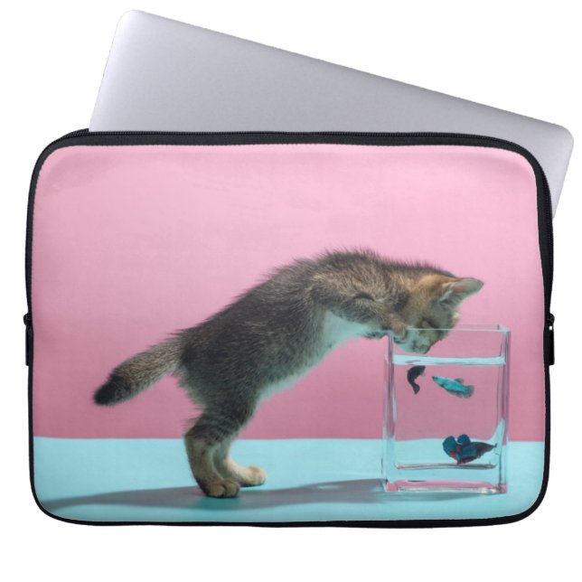Cutest Baby Animals | Kitten Looking at Fish Bowl Laptop Sleeve (Front)