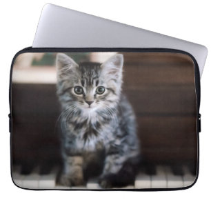 Cutest Baby Animals Kitten on Piano Keys Laptop Sleeve