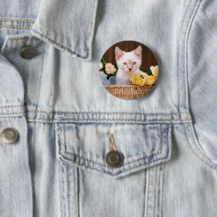 Cutest Baby Animals Kitten & Yellow Roses 6 Cm Round Badge