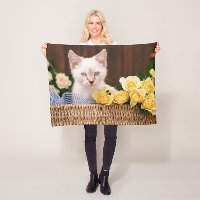 Cutest Baby Animals | Kitten & Yellow Roses Fleece Blanket (In Situ)