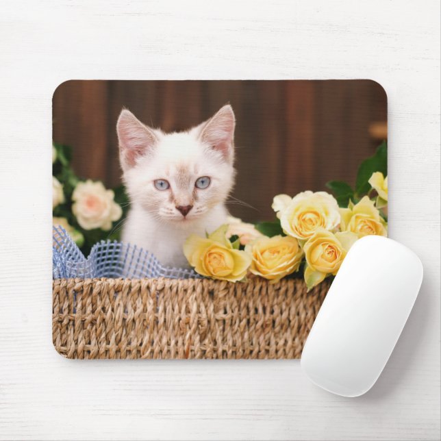 Cutest Baby Animals | Kitten & Yellow Roses Mouse Pad (With Mouse)