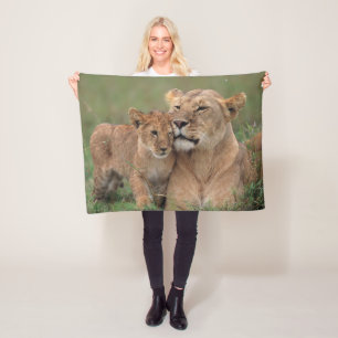 Cutest Baby Animals Lion Cub & Mother Fleece Blanket