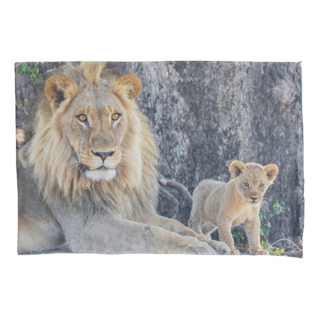 Cutest Baby Animals | Lion Dad & Cub Pillowcase (Front)