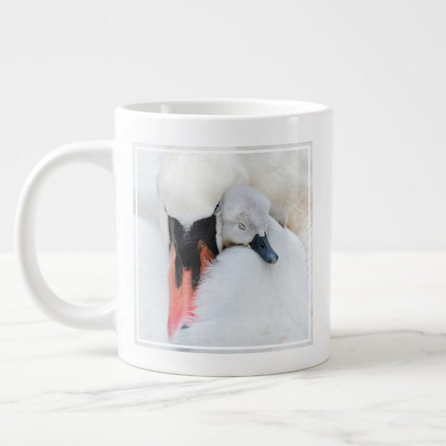 Cutest Baby Animals | Mother & Baby Mute Swan Large Coffee Mug (Left)