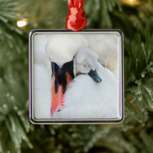 Cutest Baby Animals Mother & Baby Mute Swan Metal Tree Decoration