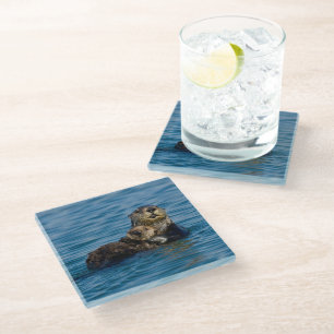 Cutest Baby Animals   Mother & Baby Sea Otter Glass Coaster