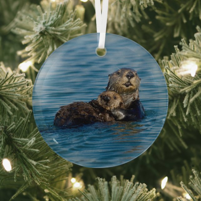 Cutest Baby Animals | Mother & Baby Sea Otter Glass Tree Decoration (Insitu)