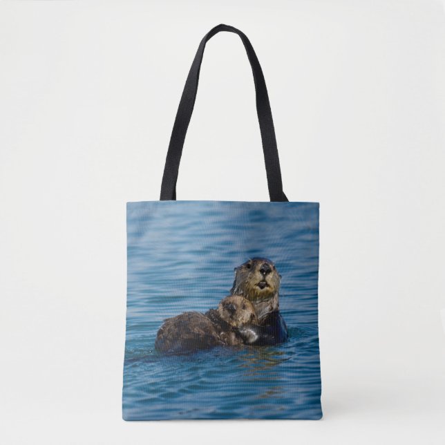 Cutest Baby Animals | Mother & Baby Sea Otter Tote Bag (Front)