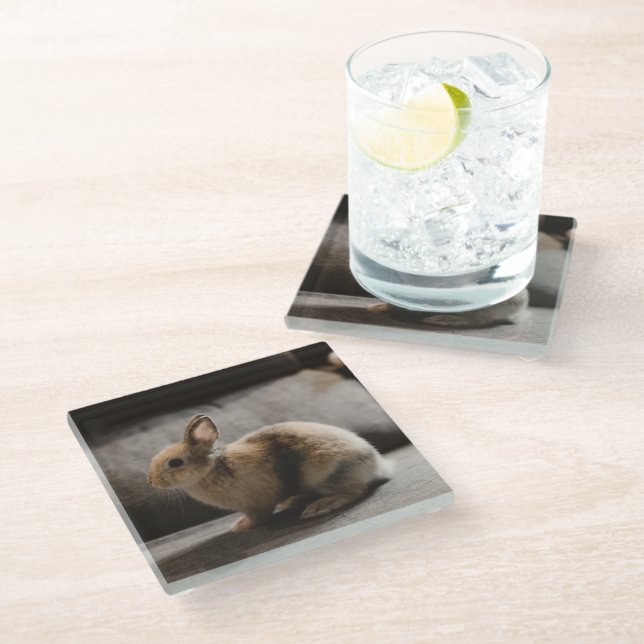Cutest Baby Animals | Netherland Dwarf Rabbit Glass Coaster (Angled)