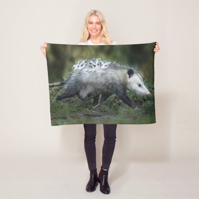 Cutest Baby Animals | Opossum Mum & Kids Fleece Blanket (In Situ)