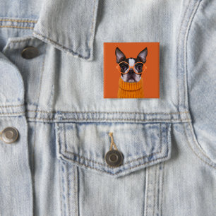Cutest Baby Animals   Orange Boston Terrier 15 Cm Square Badge