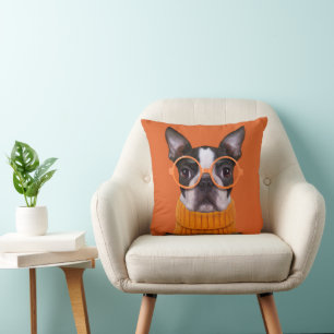 Cutest Baby Animals   Orange Boston Terrier Cushion