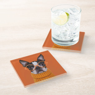 Cutest Baby Animals Orange Boston Terrier Glass Coaster