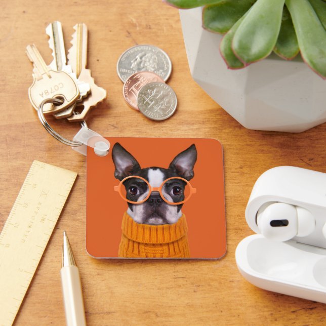 Cutest Baby Animals | Orange Boston Terrier Key Ring (Desk)