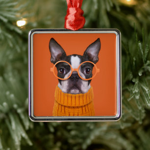 Cutest Baby Animals   Orange Boston Terrier Metal Tree Decoration
