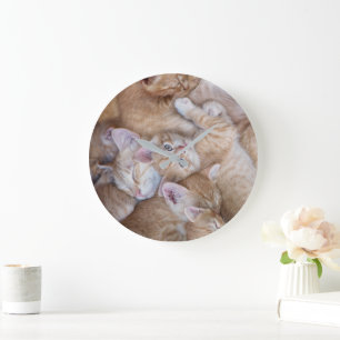 Cutest Baby Animals Orange Kitten Pile Large Clock