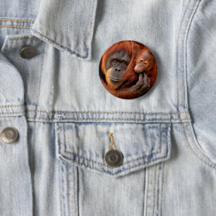 Cutest Baby Animals   Orangutan Mum & Baby 6 Cm Round Badge