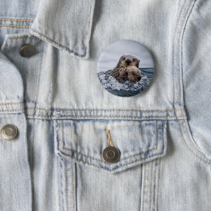 Cutest Baby Animals   Otter Baby & Mother 6 Cm Round Badge