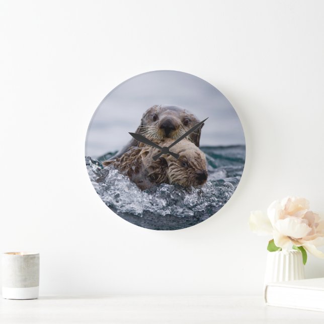Cutest Baby Animals | Otter Baby & Mother Large Clock (Home)