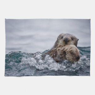 Cutest Baby Animals   Otter Baby & Mother Tea Towel