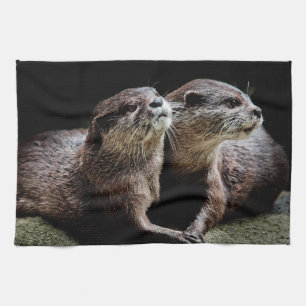 Cutest Baby Animals Otters Holding Hands Tea Towel