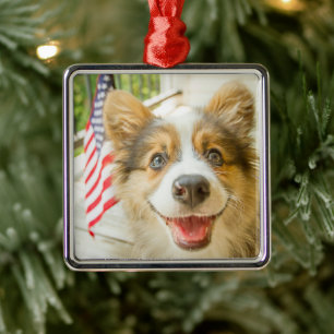 Cutest Baby Animals Patriotic Corgi Puppy Metal Tree Decoration