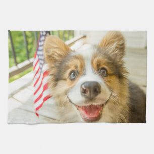 Cutest Baby Animals   Patriotic Corgi Puppy Tea Towel