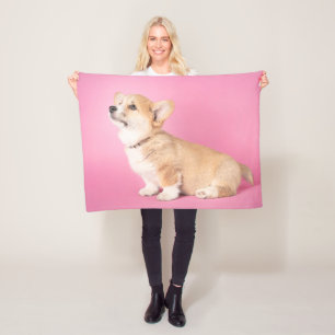Cutest Baby Animals Pink Corgi Puppy Fleece Blanket