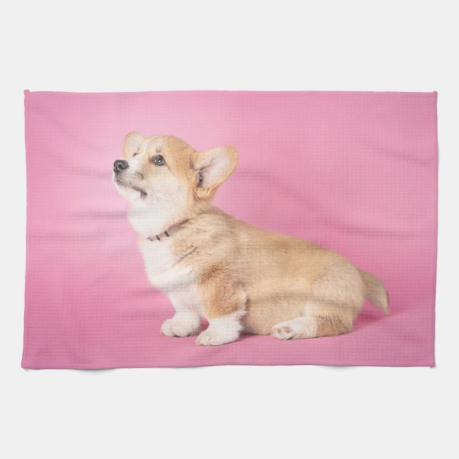 Cutest Baby Animals | Pink Corgi Puppy Tea Towel (Horizontal)