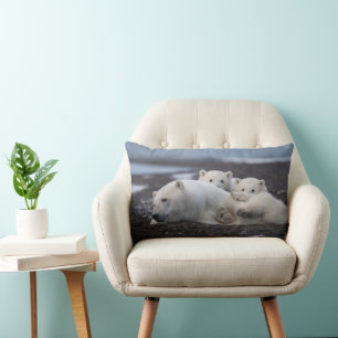 Cutest Baby Animals   Polar Bear Family Alaska Lumbar Cushion