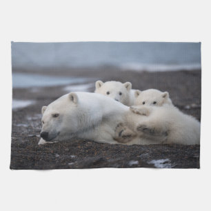 Cutest Baby Animals   Polar Bear Family Alaska Tea Towel