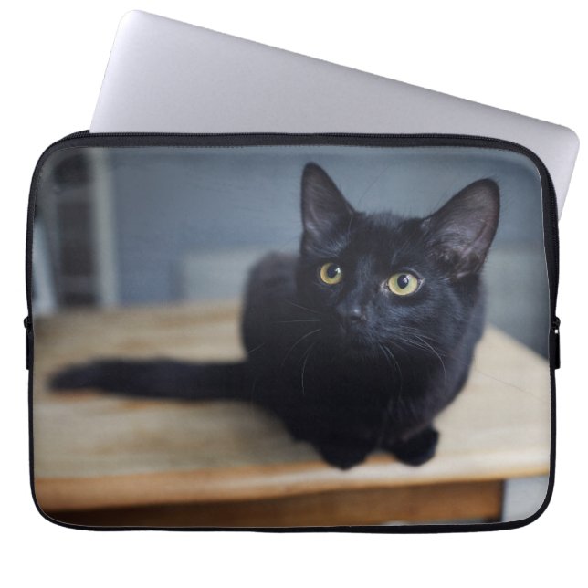 Cutest Baby Animals | Portrait of a Black Cat Laptop Sleeve (Front)