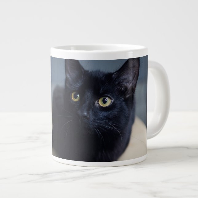 Cutest Baby Animals | Portrait of a Black Cat Large Coffee Mug (Front Right)