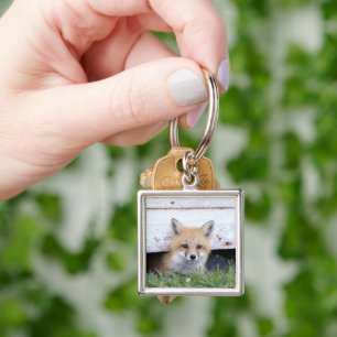 Cutest Baby Animals Red Fox Kit Peeking Key Ring
