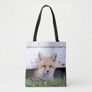 Cutest Baby Animals Red Fox Kit Peeking Tote Bag