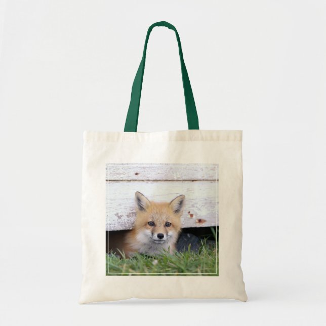 Cutest Baby Animals | Red Fox Kit Peeking Tote Bag (Front)