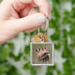 Cutest Baby Animals Red Fox Kits Locking Tails Key Ring