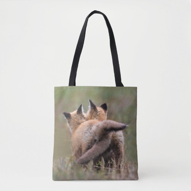 Cutest Baby Animals | Red Fox Kits Locking Tails Tote Bag (Front)