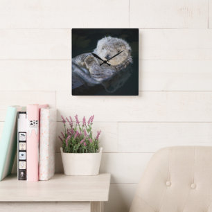 Cutest Baby Animals   Sea Otter Floating Square Wall Clock