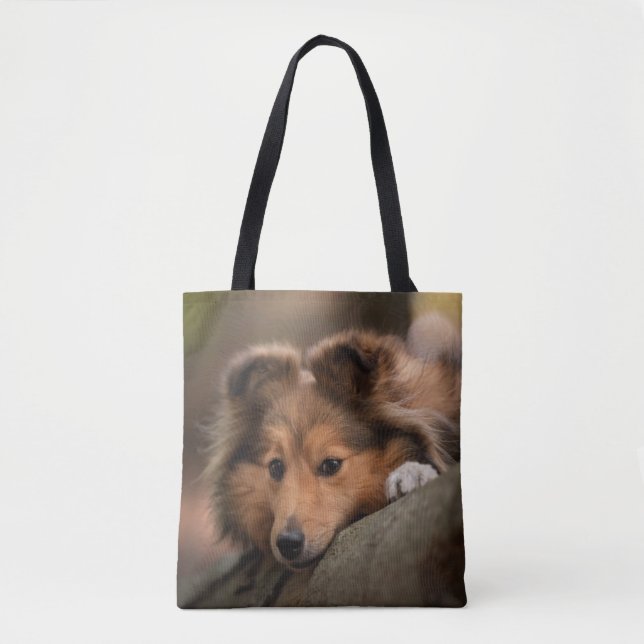 Cutest Baby Animals | Shetland Sheepdog Puppy Tote Bag (Front)