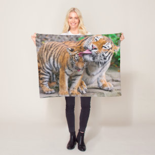 Cutest Baby Animals Siberian Tiger Family Fleece Blanket