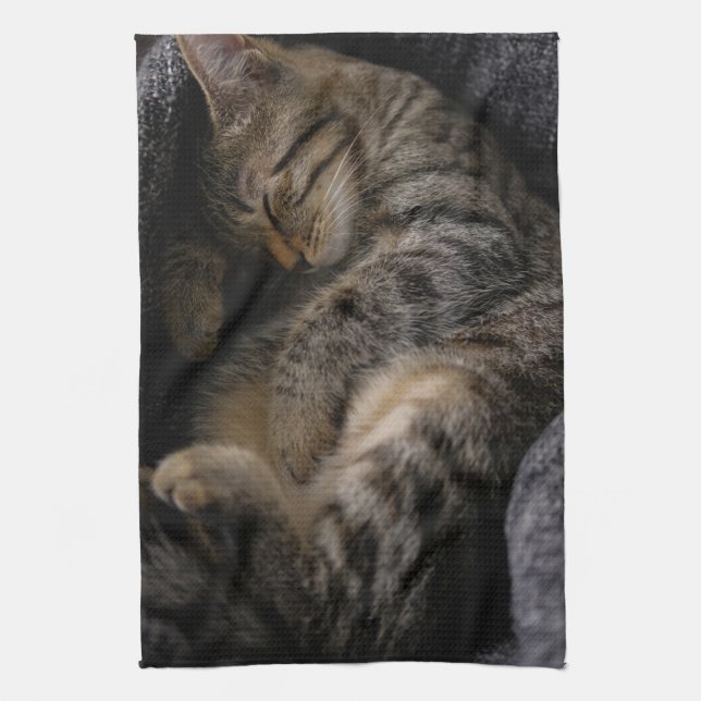 Cutest Baby Animals | Sleeping Tabby Cat Tea Towel (Vertical)