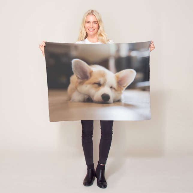 Cutest Baby Animals | Sleepy Corgi Fleece Blanket (In Situ)