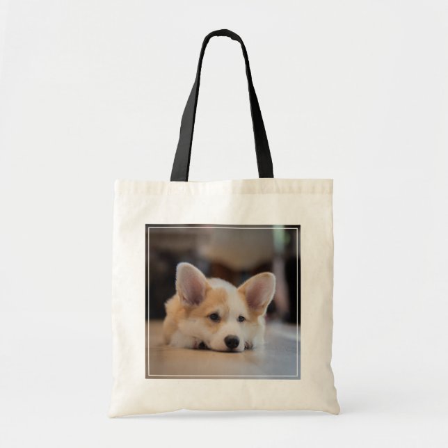 Cutest Baby Animals | Sleepy Corgi Puppy Tote Bag (Front)
