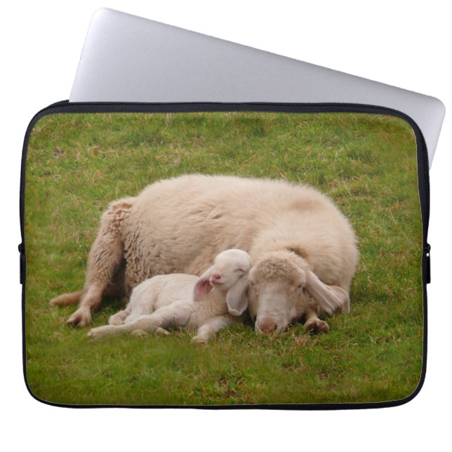 Cutest Baby Animals | Smiling Sleeping Lamb Laptop Sleeve (Front)