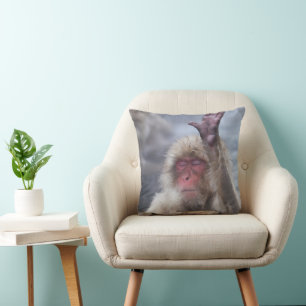Cutest Baby Animals Snow Monkey Face Cushion